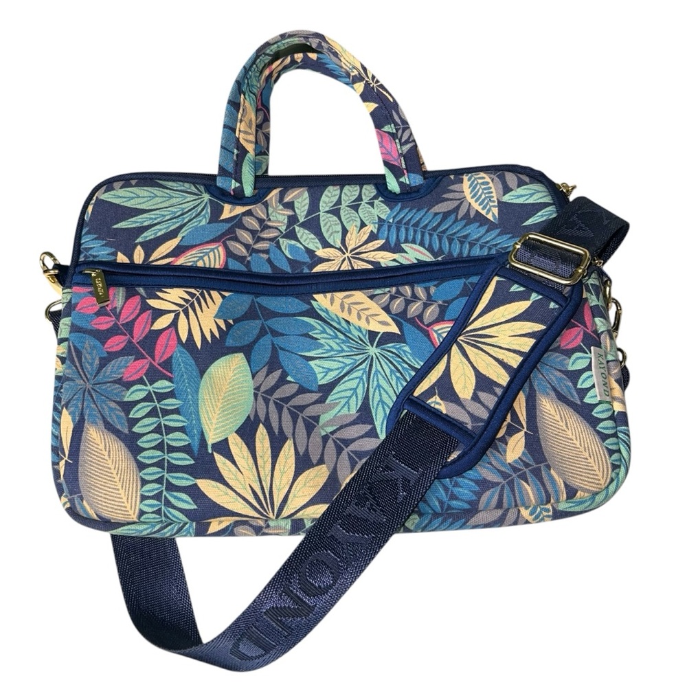 Kayond Tablet Small Laptop Case Colorful Leaf  Print Blue Shoulder Strap 13 Inch